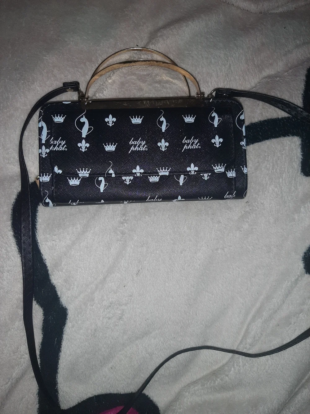 Black and White Patterned Women’s Top-Handle Crossbody Bag (Baby Phat)